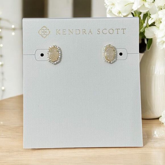 NWT! Kendra Scott Gold Stud Cade Earrings in Iridescent Drusy - Picture 1 of 5
